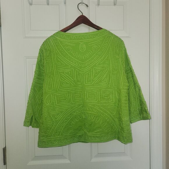 JONI B Geometric Embroidered Trapeze Jacket Blazer LIME GREEN Size L - Picture 6 of 7